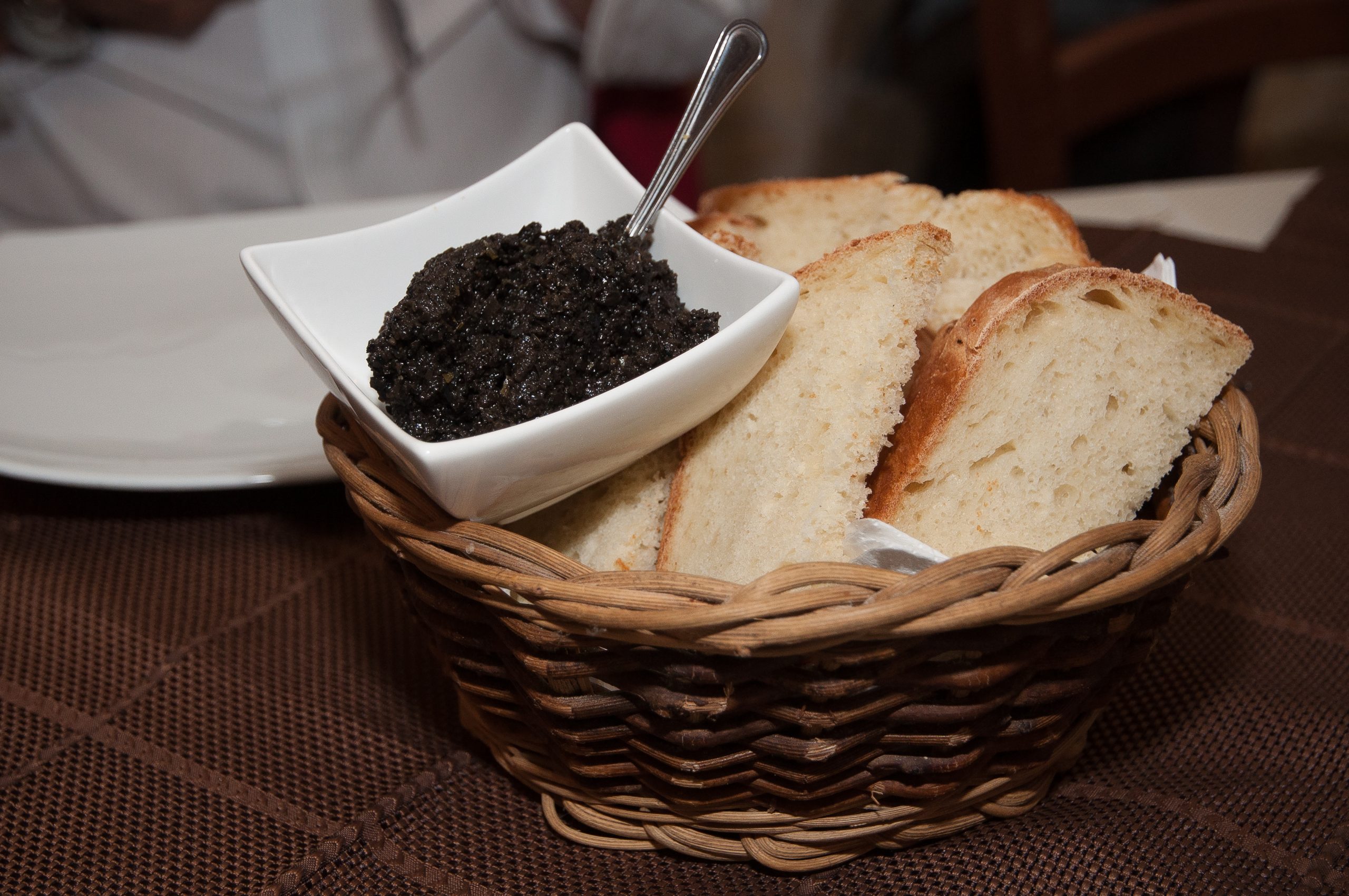 Fresh bread and an olive tapenade-like spread