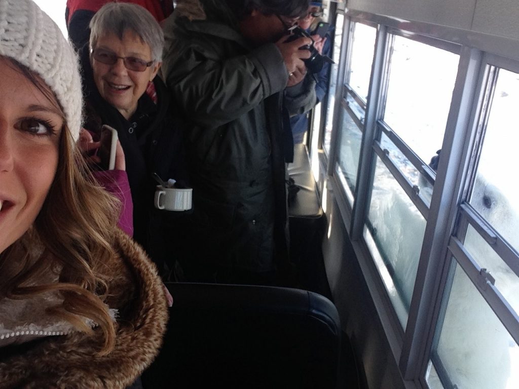 Selfie inside the warm Arctic Crawler