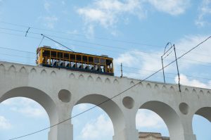 A cable car running through the Lapa district