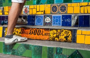 A close up of some tiles used in the Escadaria Selarón